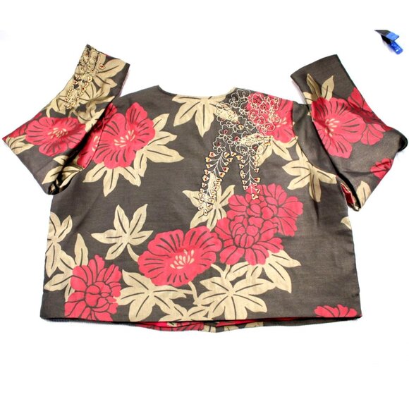 Indigo Moon Embroidered Tiger Floral Jacket 1X Brown & Red 100% Cotton Made In I - Picture 8 of 9